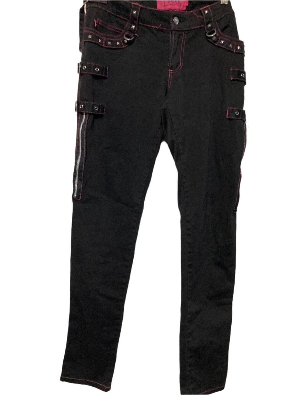 Tripp NYC Y2K Bondage Pants Pink Stitch Studs Skull Punk Goth Size 11 Waist 33